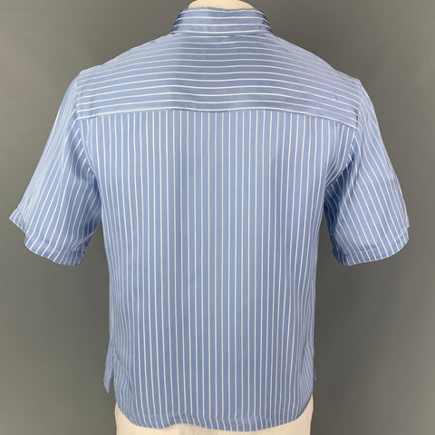 SANDRO Taille L Chemise à manches courtes boutonnée en mélange de viscose à rayures bleues et blanches