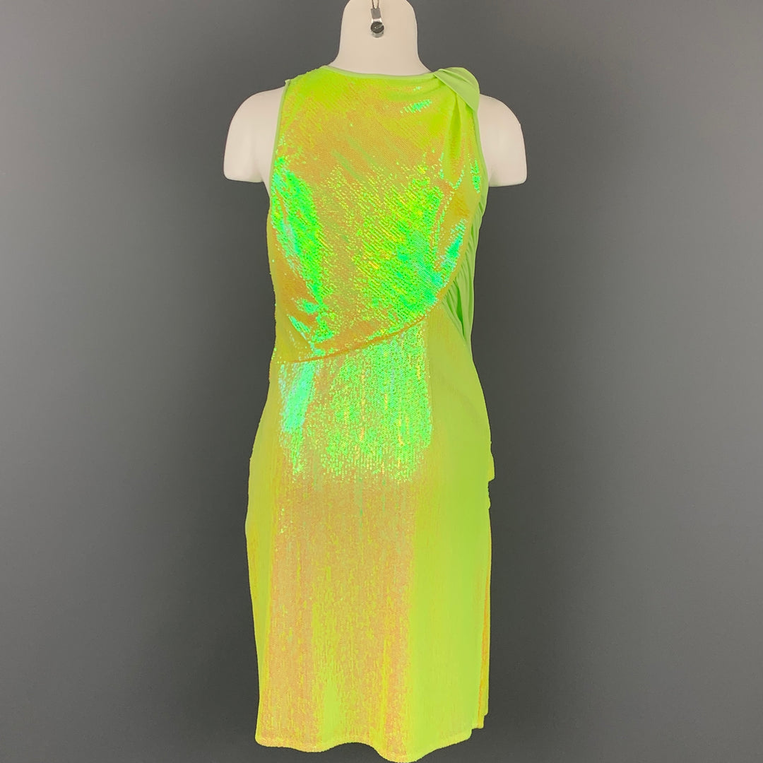 SIES MARJAN Size 4 Neon Green Sequin Polyester Cocktail Dress