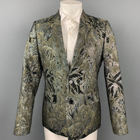 GARCONS INFIDELES Size 40 Silver & Black Jacquard Polyamide Sport Coat