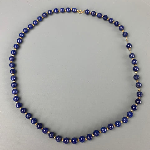 VINTAGE Collier en or 14 carats perlé Lapis Lazuli bleu