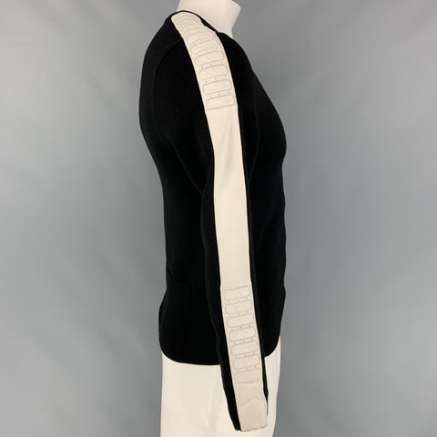 RALPH LAUREN Taille L Pull à manches longues en laine / nylon noir et blanc