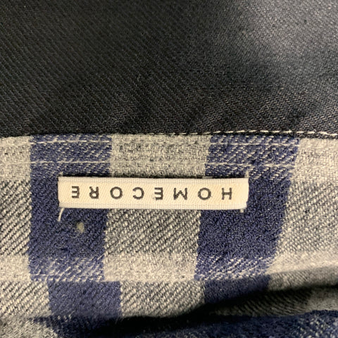 HOMECORE Size M Navy &  Gray Checkered Linen Blend Long Sleeve Shirt