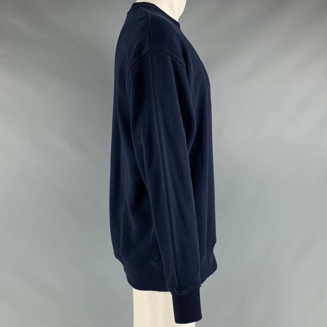 ACNE STUDIOS Size S Navy Embroidery Cotton Crew-Neck Sweatshirt