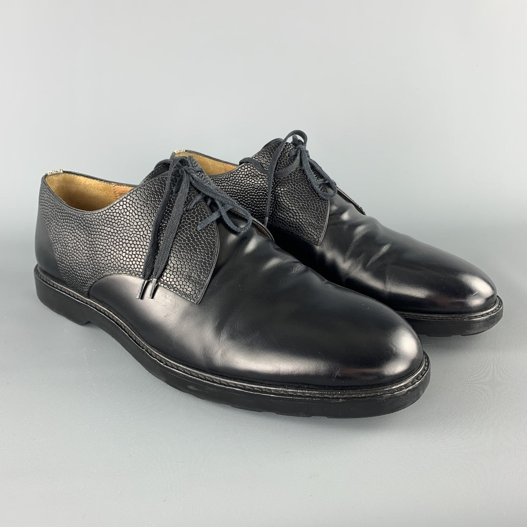 PAUL SMITH Size 11 Black Textured Leather Upper Lace Up Derbys