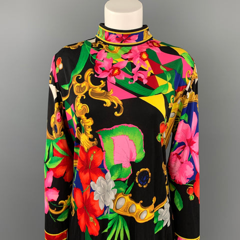 LEONARD Taille M Blouse tunique en soie florale multicolore
