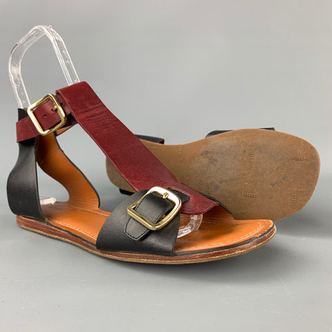 CELINE Size 9 Burgundy & Black Leather Gladiator Sandals