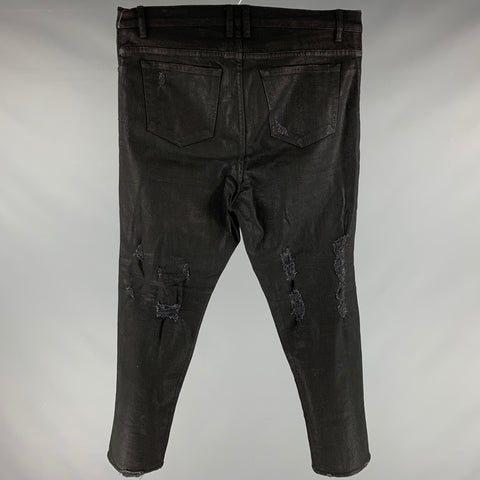 EN NOIR Size 38 Black Distressed Cotton Elastane Button Fly Jeans