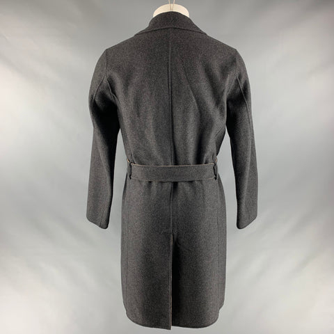 THEORY Size M Charcoal Tan Solid Wool Blend Belted Coat