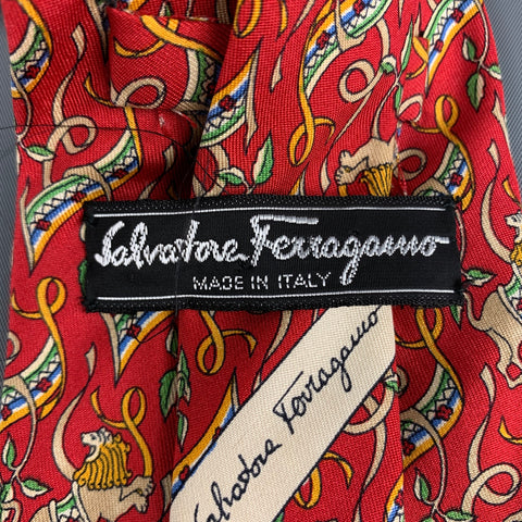SALVATORE FERRAGAMO Red Orange Silk Tie