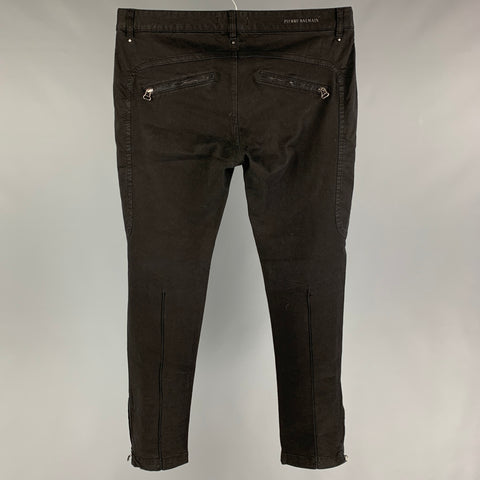 PIERRE BALMAIN Size 36 Black Cotton Zipper Detail Jeans