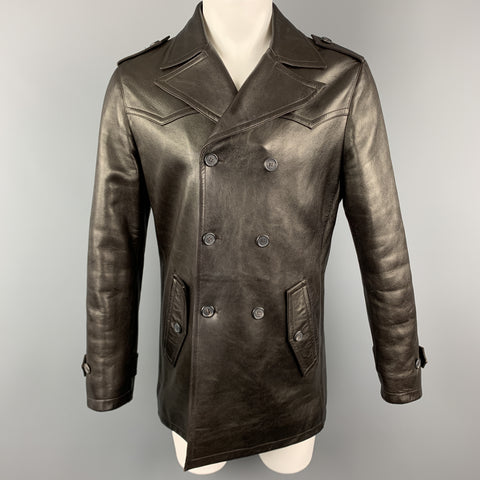 NEIL BARRETT Size M Brown Leather Double Breasted Trench Coat