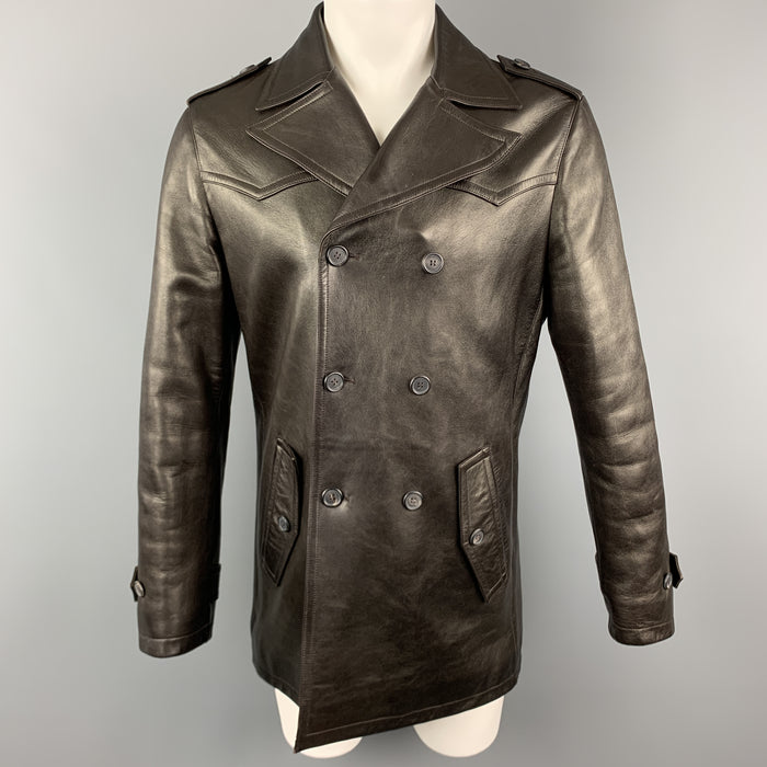 NEIL BARRETT Size M Brown Leather Double Breasted Trench Coat