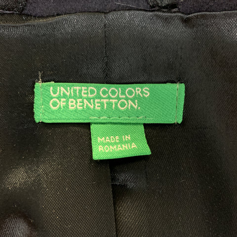 BENETTON Size L Navy Wool Blend Notch Lapel  Long Coat