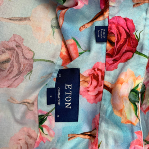 ETON Size S Blue & Pink Floral Cotton Button Down Long Sleeve Shirt