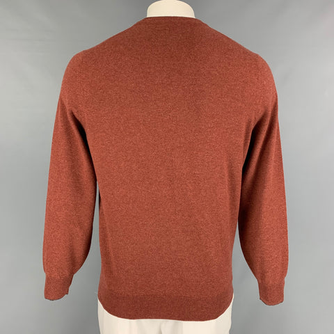 BRUNELLO CUCINELLI Size L Brick Knitted Cashmere V-Neck Sweater