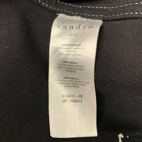 SANDRO Size M Black White Contrast Stitch Cotton Trucker Jacket