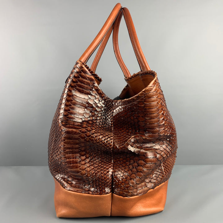 BRUNELLO CUCINELLI Cognac Mixed Leathers Calfskin Tote Handbag