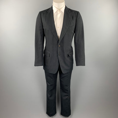 DRIES VAN NOTEN Size 38 Regular Black Pinstripe Linen / Cotton Peak Lapel Suit