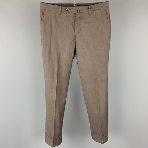 PT01 Size 30 Brown Virgin Wool Cuffed Dress Pants