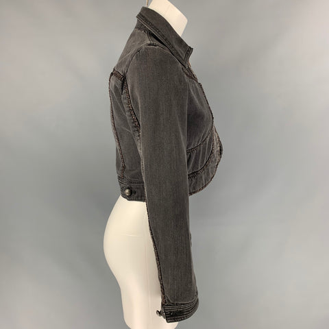 CHANEL 2008 Size 6 Charcoal Cotton Denim Chain Cropped Jacket