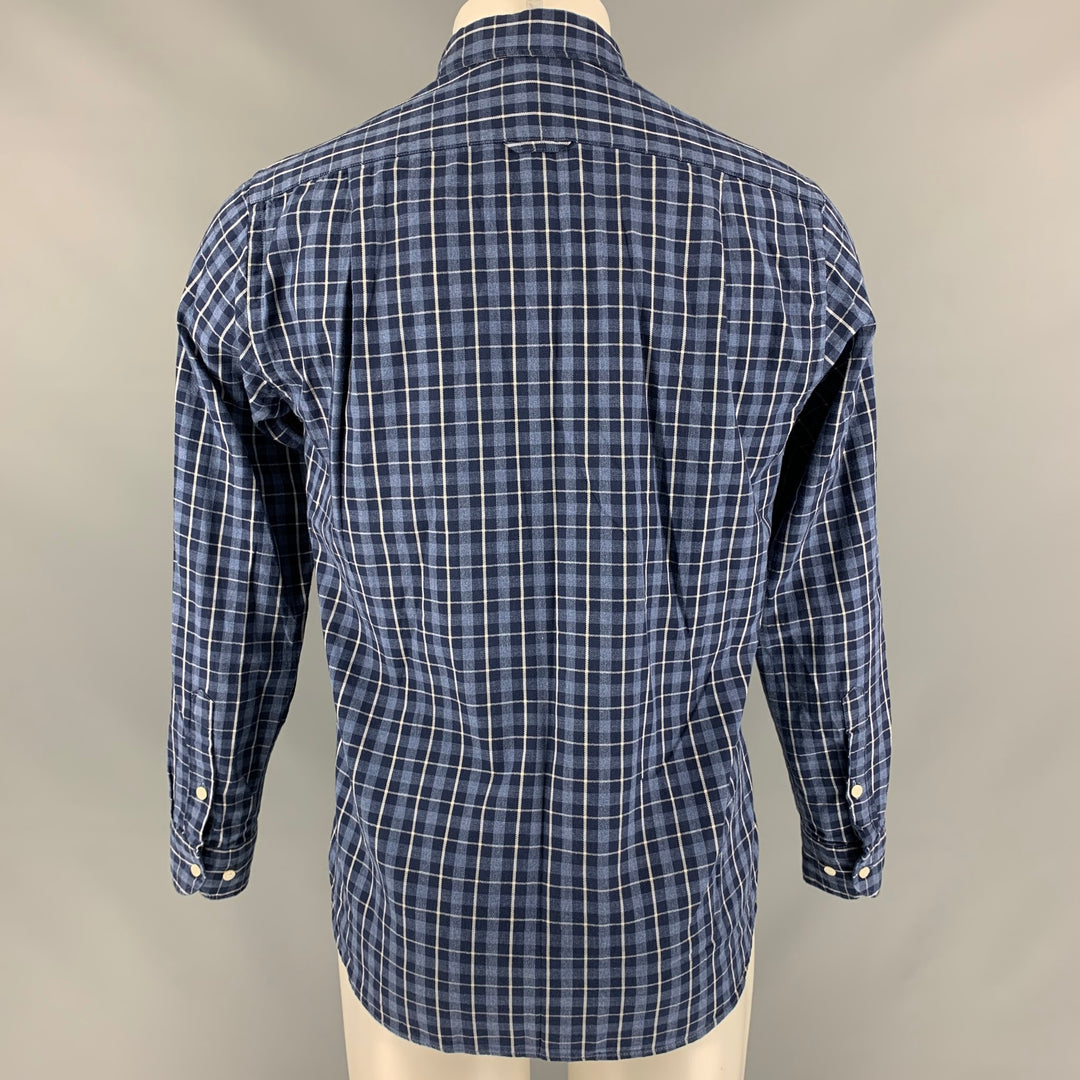 BARNEY'S NEW YORK Size S Navy Blue Plaid Cotton Button Down Long Sleeve Shirt