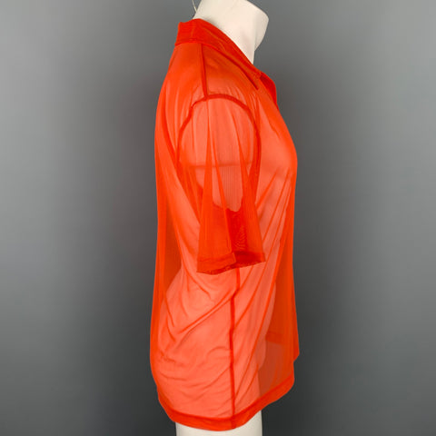 Vintage TODD OLDHAM JEANS Size L Orange Mesh Nylon Blend Spread Collar Polo