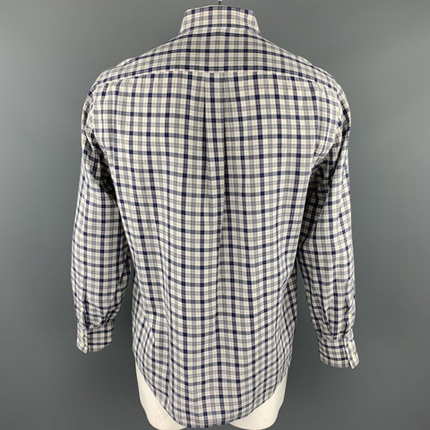BRUNELLO CUCINELLI Size XXL Grey & Navy Plaid Cotton Long Sleeve Shirt