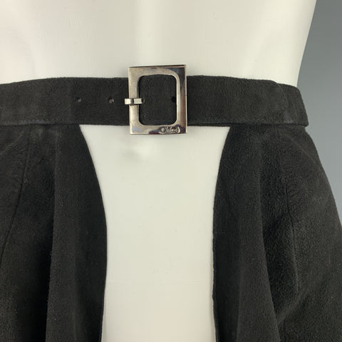 CHLOE Vintage Black Suede Ruffle Peplum Waist Belt
