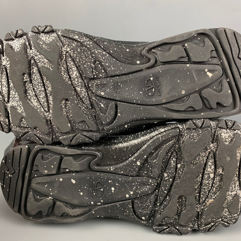 VALENTINO Size 10.5 Black Silver Paint Splatter Leather Bounce Sneakers
