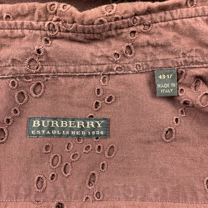 BURBERRY PRORSUM Size L Brown Eyelet Cotton Button Up Long Sleeve Shirt