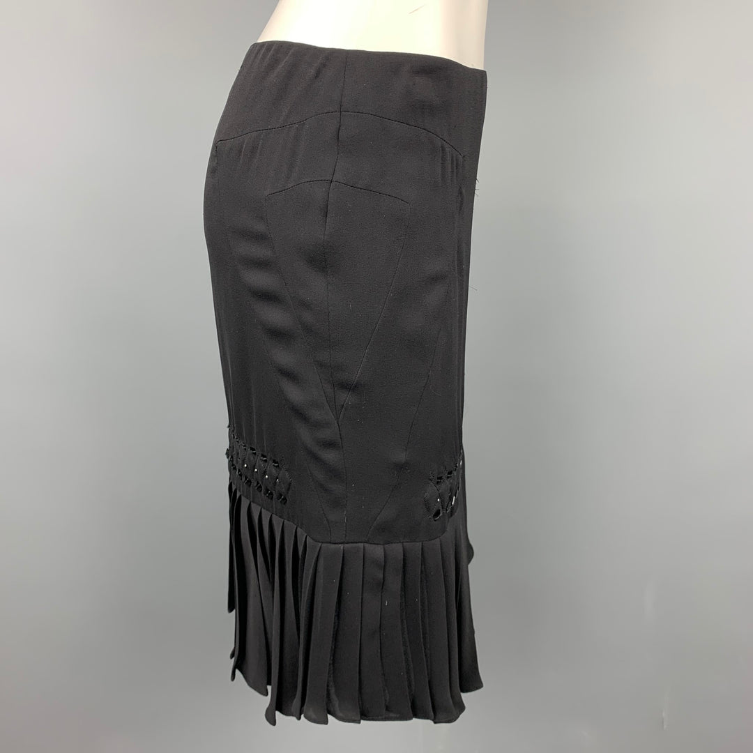GUCCI Size 2 Black Beaded Silk Pleated Skirt