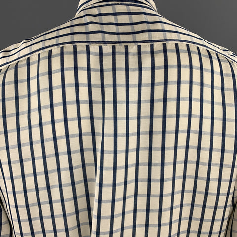OUR LEGACY Size 42 Cream & Navy Plaid Cotton Patch Flap Pockets Shirt