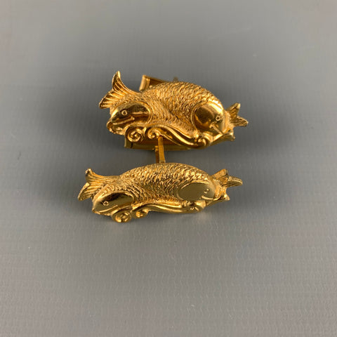 VINTAGE Gold Fish Metal Cuff Links