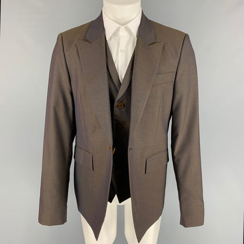 VIVIENNE WESTWOOD MAN Size 42 Brown Iridescent Wool Peak Lapel Sport Coat