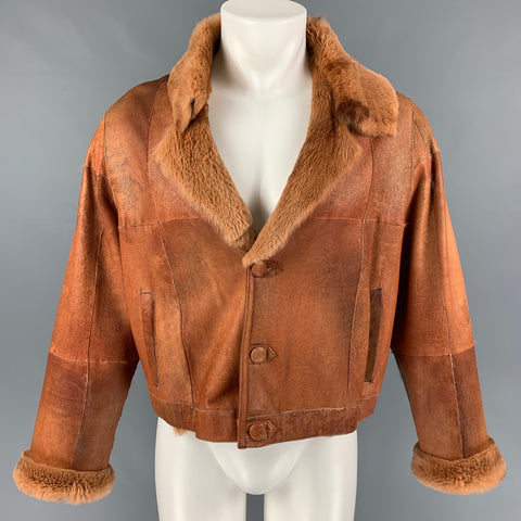 VINTAGE Taille L Veste recadrée en cuir vieilli Tan