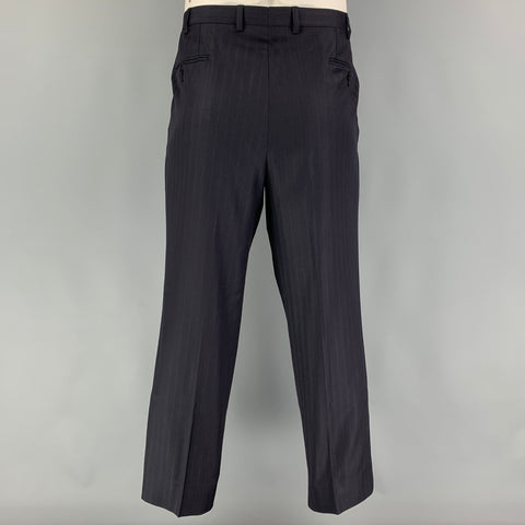 BRIONI Size 42 Navy Stripe Wool Notch Lapel Suit
