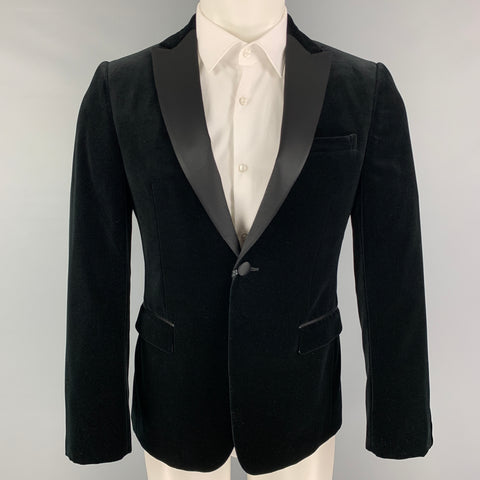 Z ZEGNA Size 36 Black Velvet Cotton Velvet Peak Lapel Sport Coat