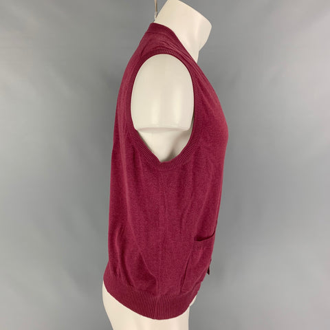 BRUNELLO CUCINELLI Size S Burgundy Cotton Buttoned Vest