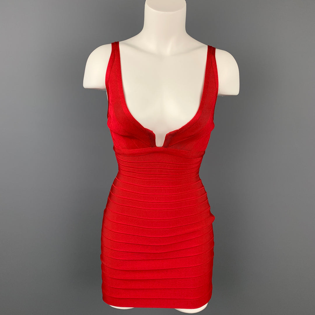 HERVE LEGER Size XS Red Rayon Blend Bandage Cocktail Dress