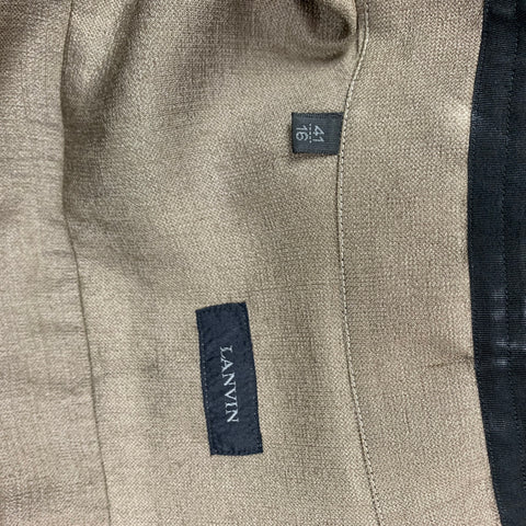 LANVIN Size XL Olive & Black Silk / Wool Long Sleeve Shirt