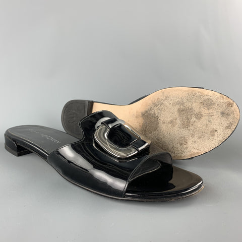 STUART WEITZMAN Talla 11 Zapatos planos con hebilla plateada de charol negro