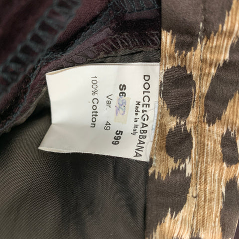 DOLCE & GABBANA Size 42 Burgundy Textured Cotton Burnished Velvet Notch Lapel Suit