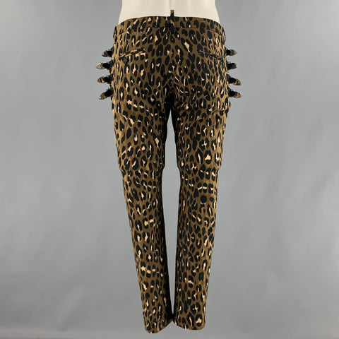 DSQUARED2 Size 32 Brown Black Animal Print Cotton Elastane Dress Pants