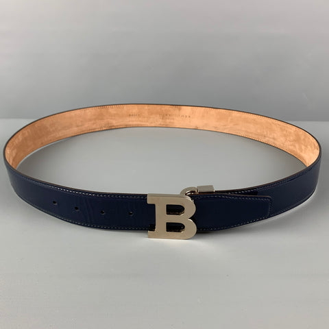 BALLY Size 44 Navy Patent Leather Belt