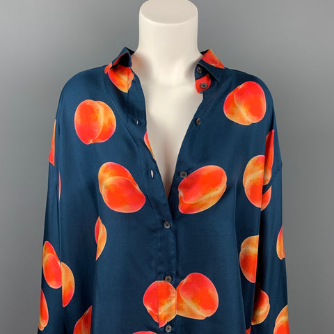 PAUL SMITH Taille XL Chemise surdimensionnée en soie imprimé pêche bleu marine et orange