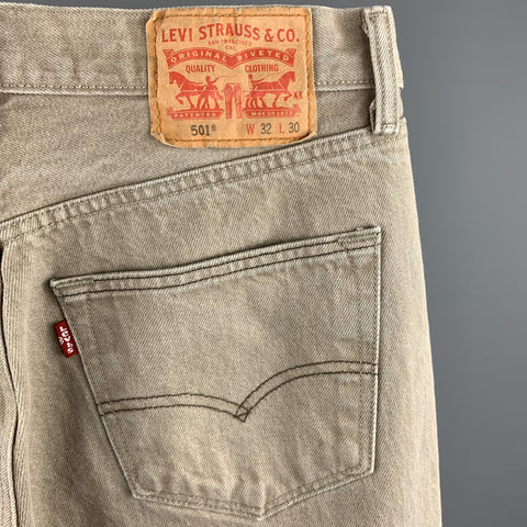 LEVI'S 501 Size 32 Khaki Wash Selvedge Denim Button Fly Jeans