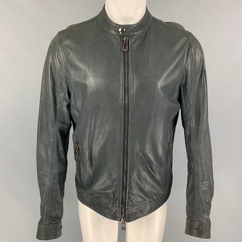 BELSTAFF Size M Gray Leather Zip Up Jacket