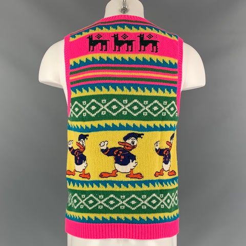 GUCCI Size S Multi-Color Knitted Wool V-Neck Donald Duck Sweater Vest