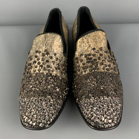 DONALD J PLINER Size 8.5 Gold Silver Beaded Leather Slip On Loafers