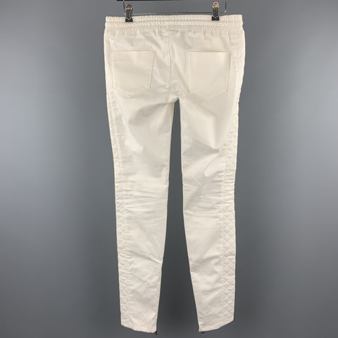 PIERRE BALMAIN Size 27 Cream Quilted Cotton Drawstring Casual Pants